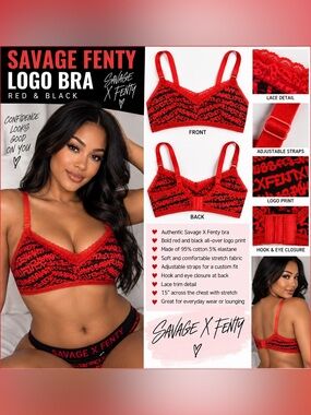 SAVAGE X FENTY LOGO BRA - RED & BLACK SIZE 1X (NEW WITH TAGS) A4